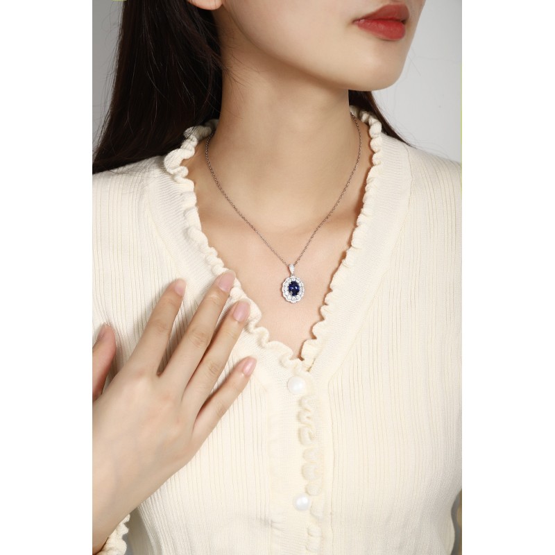 Ruif  Jewelry Classic Design S925 Silver 3.2ct Royal Blue Lab Grown Sapphire Pendant Necklace Gemstone Jewelry