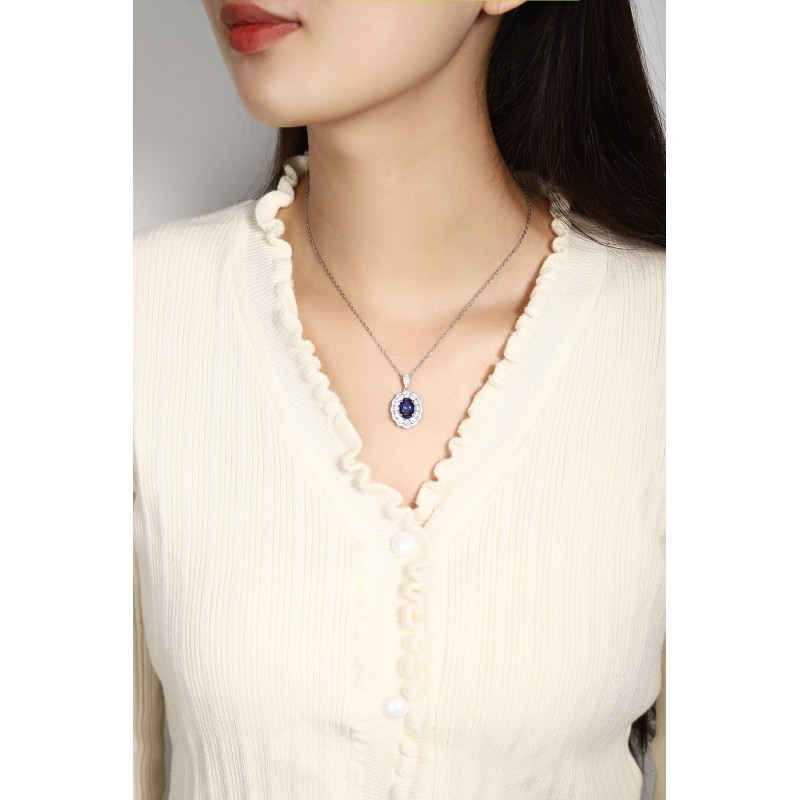 Ruif  Jewelry Classic Design S925 Silver 3.2ct Royal Blue Lab Grown Sapphire Pendant Necklace Gemstone Jewelry
