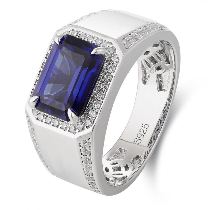 Ruif Jewelry Classic Design S925 Silver 3.4ct Lab Grown Sapphire Ring Wedding Bands Men's ring