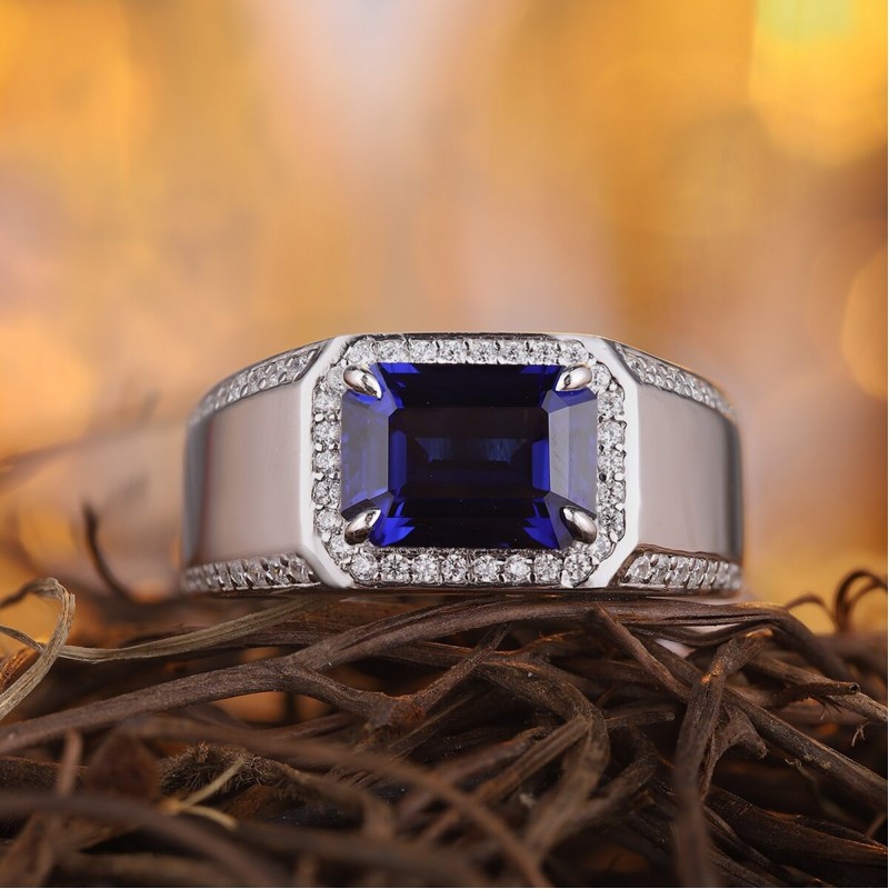 Ruif Jewelry Classic Design S925 Silver 3.4ct Lab Grown Sapphire Ring Wedding Bands Men's ring
