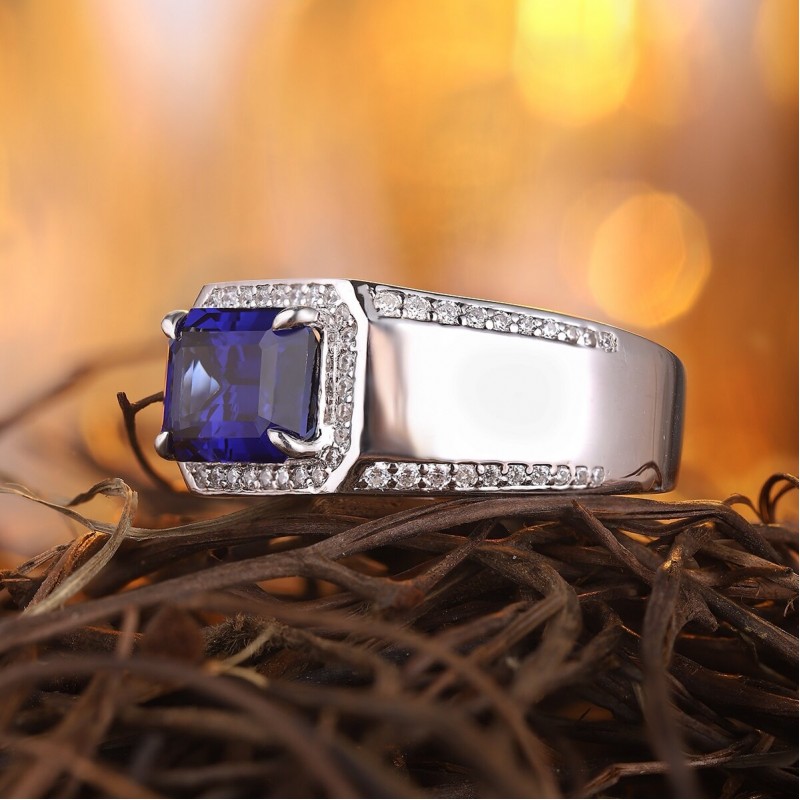 Ruif Jewelry Classic Design S925 Silver 3.4ct Lab Grown Sapphire Ring Wedding Bands Men's ring