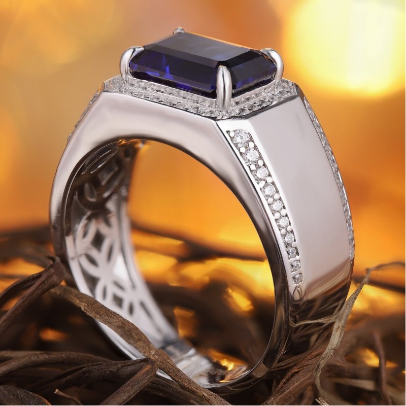 Ruif Jewelry Classic Design S925 Silver 3.4ct Lab Grown Sapphire Ring Wedding Bands Men's ring