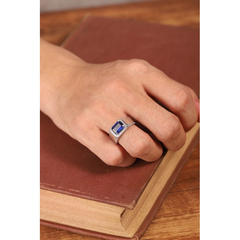 Ruif Jewelry Classic Design S925 Silver 3.4ct Lab Grown Sapphire Ring Wedding Bands Men's ring