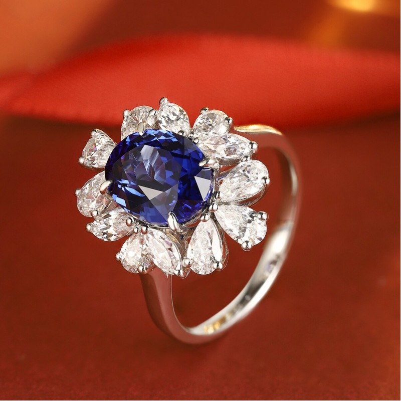 Ruif Jewelry Classic Design S925 Silver 3.84ct Lab Grown Sapphire Ring Wedding Bands