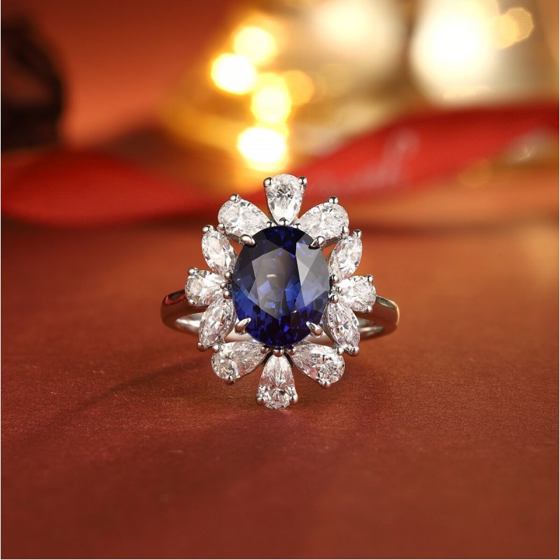 Ruif Jewelry Classic Design S925 Silver 3.84ct Lab Grown Sapphire Ring Wedding Bands