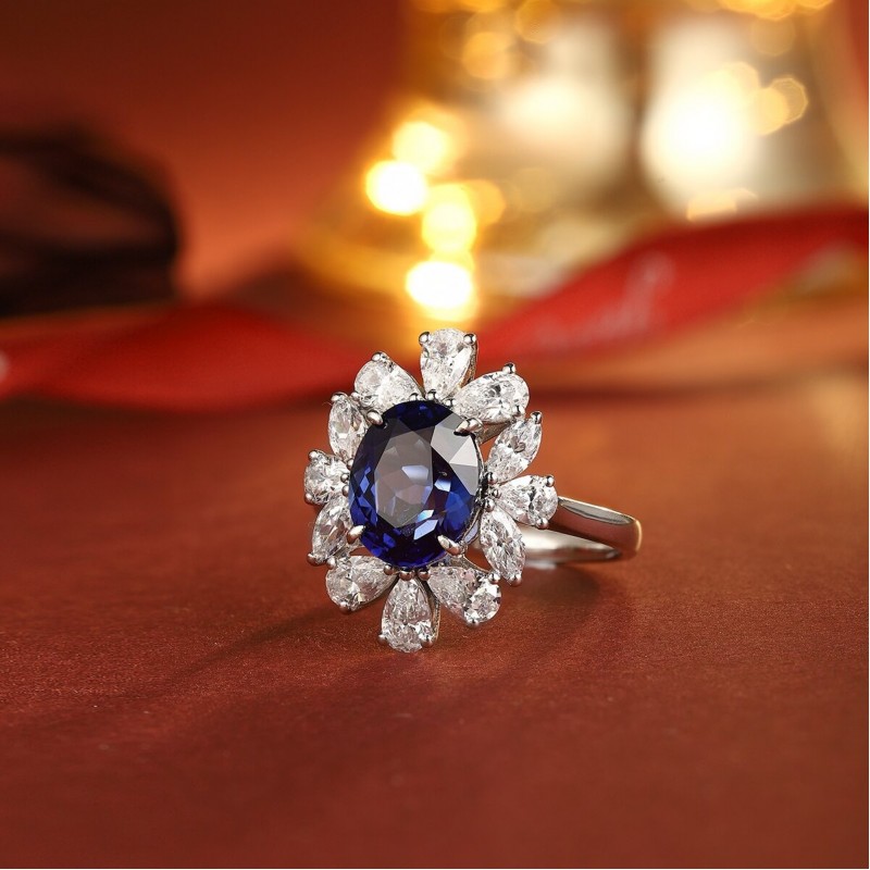 Ruif Jewelry Classic Design S925 Silver 3.84ct Lab Grown Sapphire Ring Wedding Bands