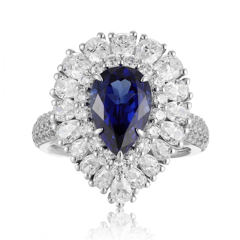 Ruif Jewelry Classic Design S925 Silver 2.825ct Lab Grown Sapphire Ring Wedding Bands