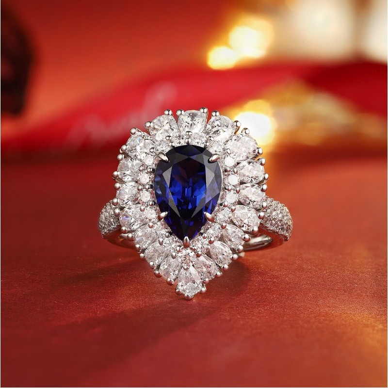 Ruif Jewelry Classic Design S925 Silver 2.825ct Lab Grown Sapphire Ring Wedding Bands