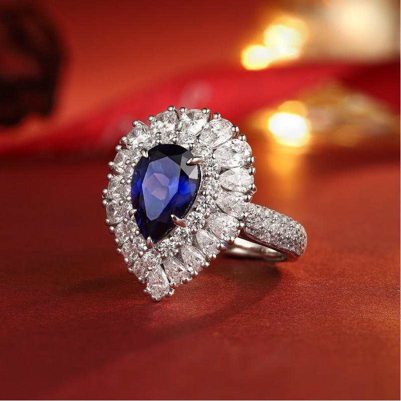 Ruif Jewelry Classic Design S925 Silver 2.825ct Lab Grown Sapphire Ring Wedding Bands