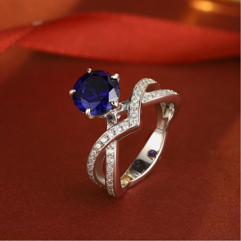 Ruif Jewelry Classic Design S925 Silver 2.39ct Lab Grown Sapphire Ring Wedding Bands for party gift