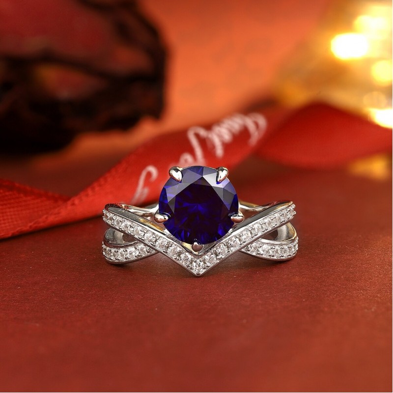 Ruif Jewelry Classic Design S925 Silver 2.39ct Lab Grown Sapphire Ring Wedding Bands for party gift