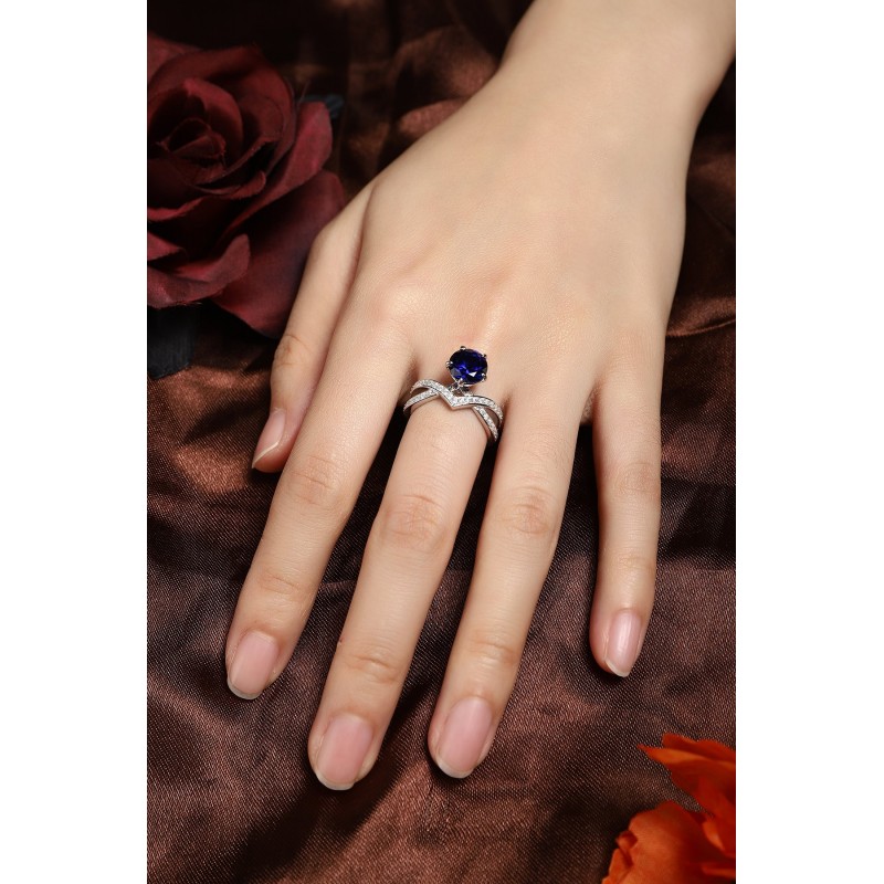 Ruif Jewelry Classic Design S925 Silver 2.39ct Lab Grown Sapphire Ring Wedding Bands for party gift