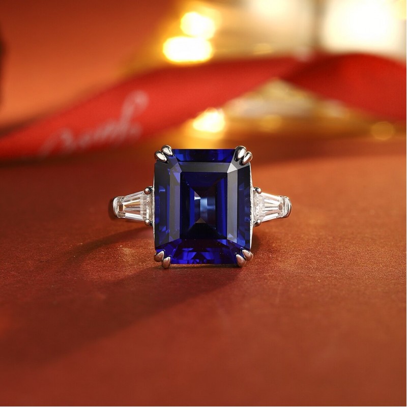 Ruif Jewelry Classic Design S925 Silver 8.77ct Lab Grown Sapphire Ring Wedding Bands for party gift
