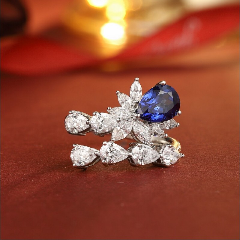 Ruif Jewelry Classic Design S925 Silver 1.72ct Lab Grown Sapphire Ring Wedding Bands