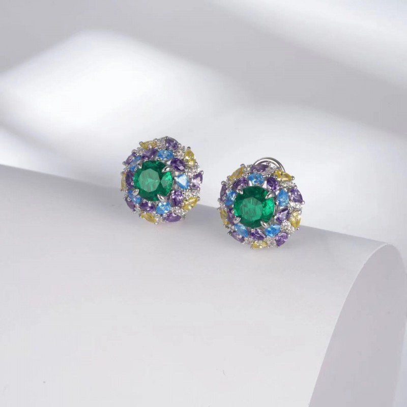 Ruif Jewelry Classic Design S925 Silver 7mm2.19ct Lab Grown Emerald Earrings Gemstone Jewelry Ruif Jewelry Classic Design S925 Silver 7mm2.19ct Lab Grown Emerald Earrings Gemstone Jewelry