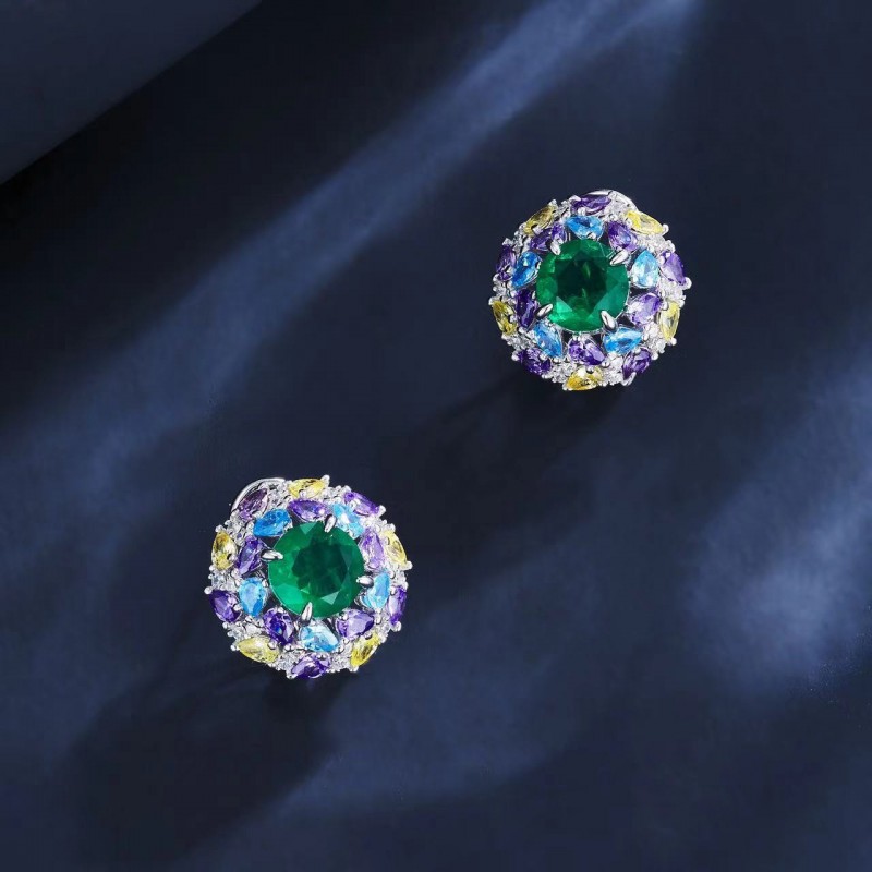 Ruif Jewelry Classic Design S925 Silver 7mm2.19ct Lab Grown Emerald Earrings Gemstone Jewelry Ruif Jewelry Classic Design S925 Silver 7mm2.19ct Lab Grown Emerald Earrings Gemstone Jewelry