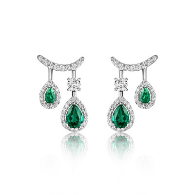 Ruif Jewelry Classic Design S925 Silver 1.53ct  Lab Grown Emerald Earrings Gemstone Jewelry
