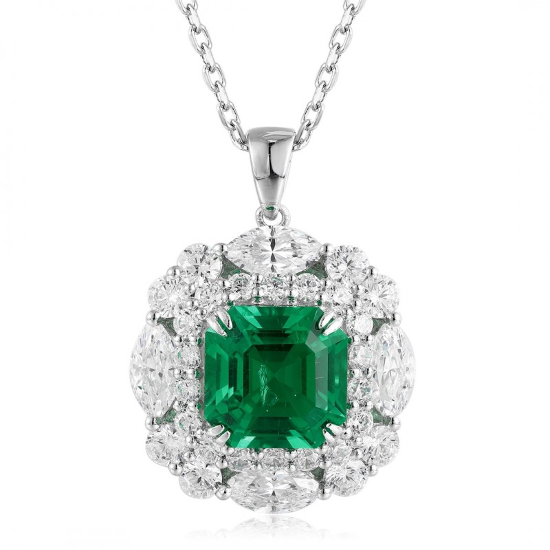 Ruif Jewelry Classic Design S925 Silver 3.72ct Lab Grown Emerald Pendant Necklace Gemstone Jewelry