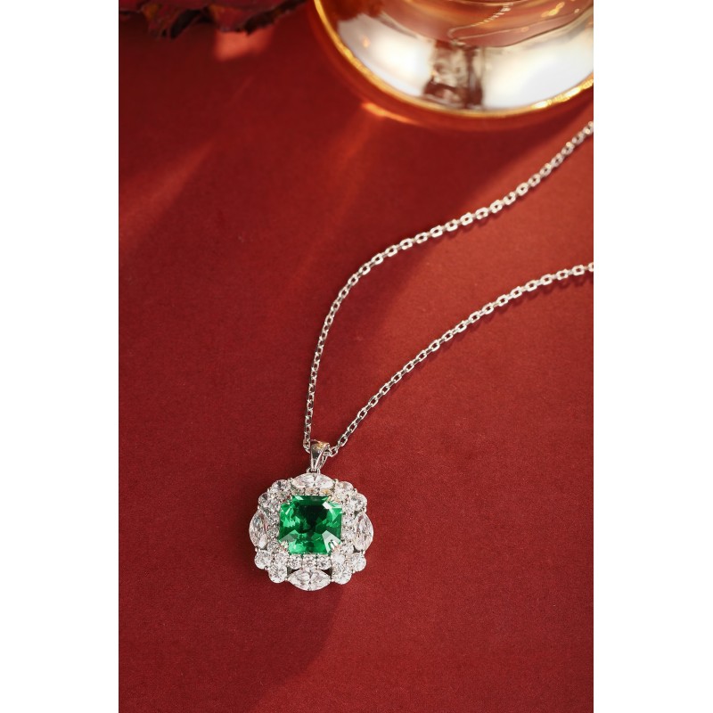 Ruif Jewelry Classic Design S925 Silver 3.72ct Lab Grown Emerald Pendant Necklace Gemstone Jewelry