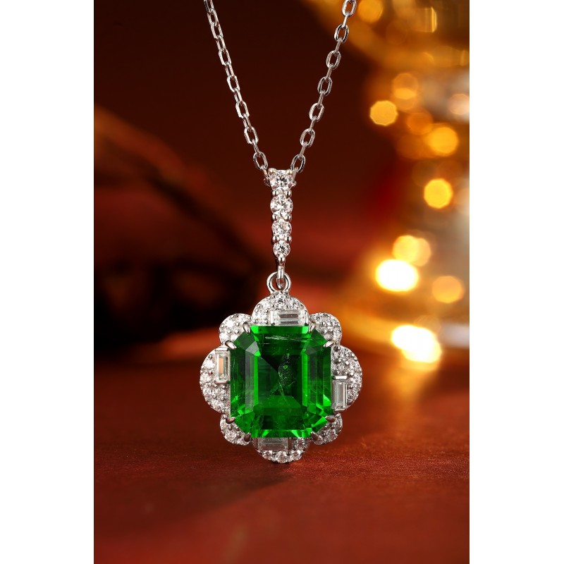 Ruif Jewelry Classic Design S925 Silver 4.795ct Lab Grown Emerald Pendant Necklace Gemstone Jewelry