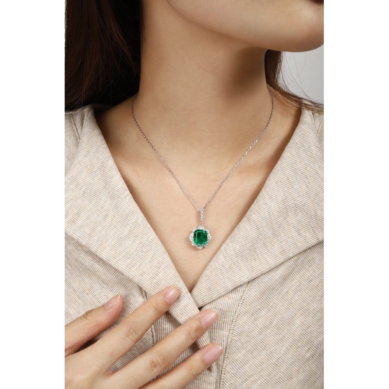 Ruif Jewelry Classic Design S925 Silver 4.795ct Lab Grown Emerald Pendant Necklace Gemstone Jewelry