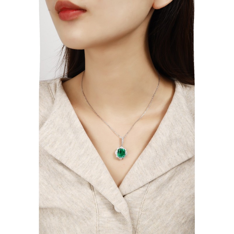 Ruif Jewelry Classic Design S925 Silver 4.795ct Lab Grown Emerald Pendant Necklace Gemstone Jewelry