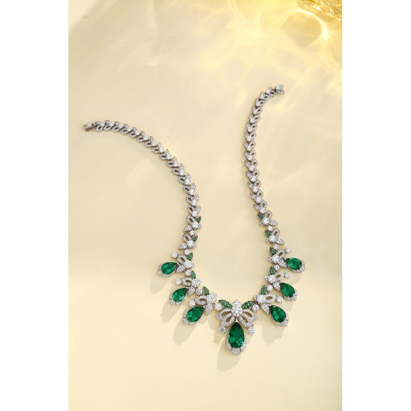 Ruif Jewelry Classic Design Green S925 Silver 27.69ct Lab Grown Emerald Pendant Necklace Gemstone Jewelry