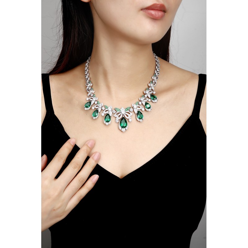 Ruif Jewelry Classic Design Green S925 Silver 27.69ct Lab Grown Emerald Pendant Necklace Gemstone Jewelry