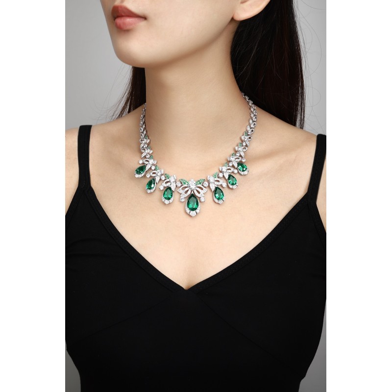 Ruif Jewelry Classic Design Green S925 Silver 27.69ct Lab Grown Emerald Pendant Necklace Gemstone Jewelry