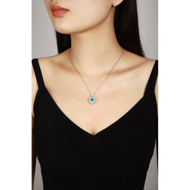 Ruif Jewelry Classic Design S925 Silver 1.23ct Lab Grown Emerald Pendant Necklace Gemstone Jewelry