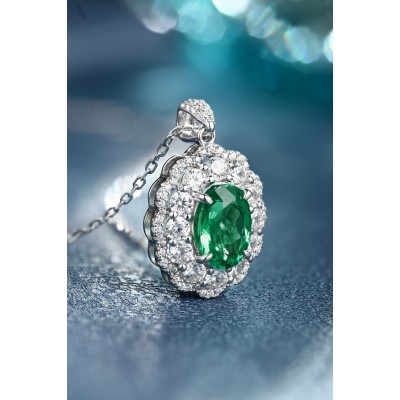 Ruif Jewelry Classic Design S925 Silver 1.9ct Lab Grown Emerald Pendant Necklace Gemstone Jewelry