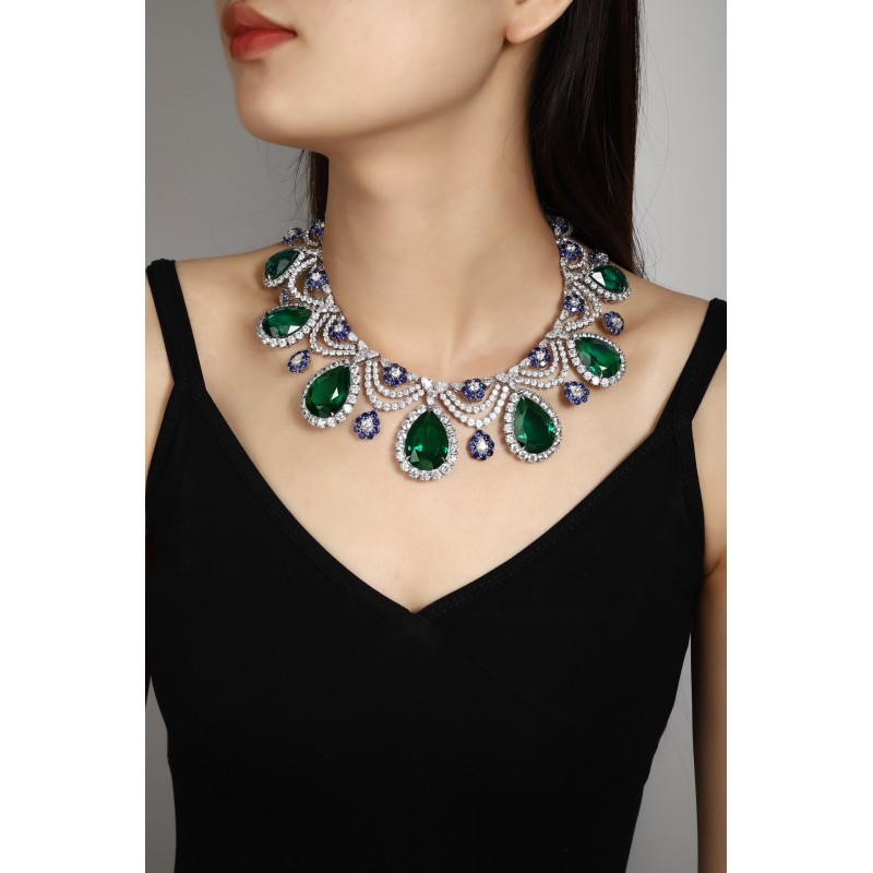 Ruif Jewelry Classic Design Green S925 Silver 192.42ct Lab Grown Emerald Pendant Necklace Gemstone Jewelry
