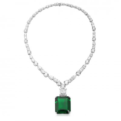 Ruif Jewelry Classic Design Green S925 Silver 42.83ct Lab Grown Emerald Pendant Necklace Gemstone Jewelry