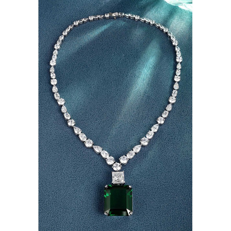 Ruif Jewelry Classic Design Green S925 Silver 42.83ct Lab Grown Emerald Pendant Necklace Gemstone Jewelry