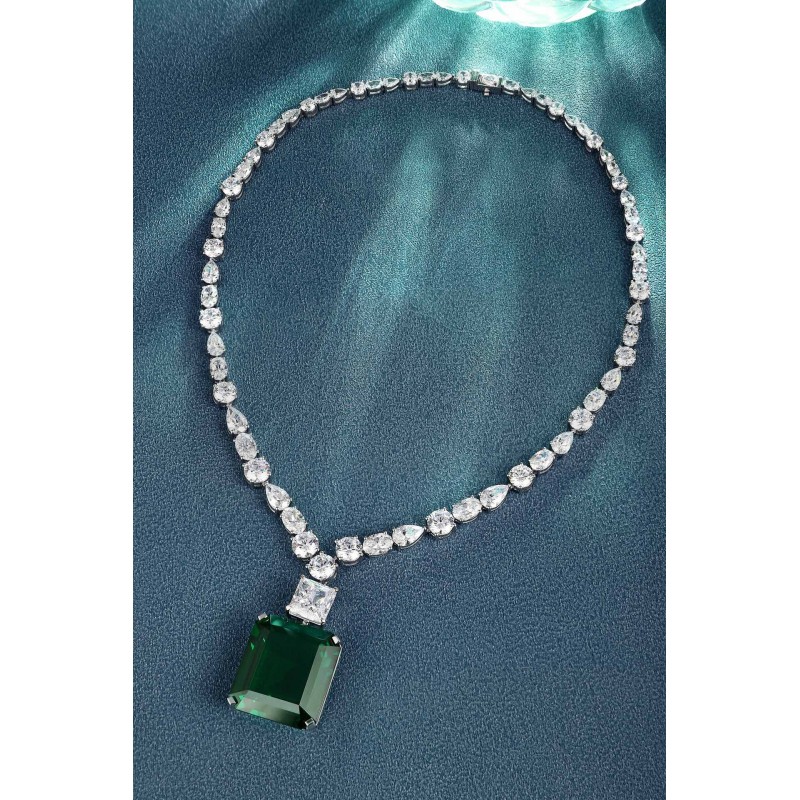 Ruif Jewelry Classic Design Green S925 Silver 42.83ct Lab Grown Emerald Pendant Necklace Gemstone Jewelry