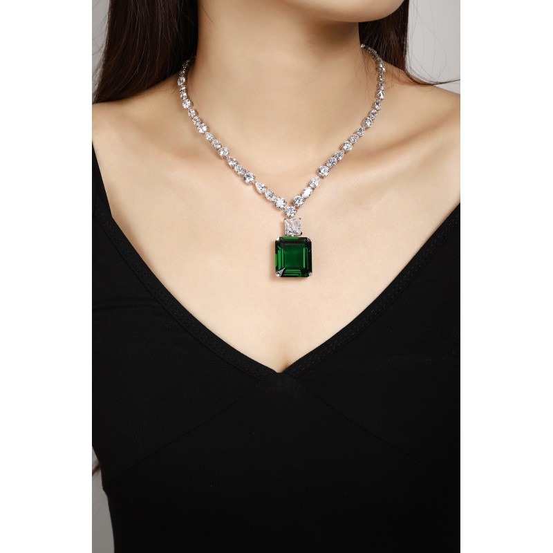 Ruif Jewelry Classic Design Green S925 Silver 42.83ct Lab Grown Emerald Pendant Necklace Gemstone Jewelry
