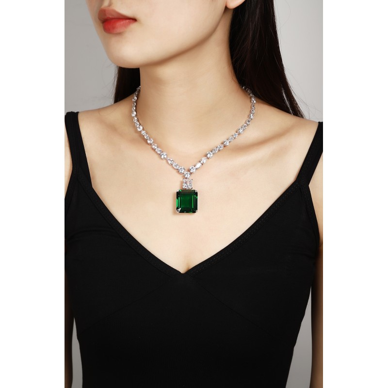 Ruif Jewelry Classic Design Green S925 Silver 42.83ct Lab Grown Emerald Pendant Necklace Gemstone Jewelry