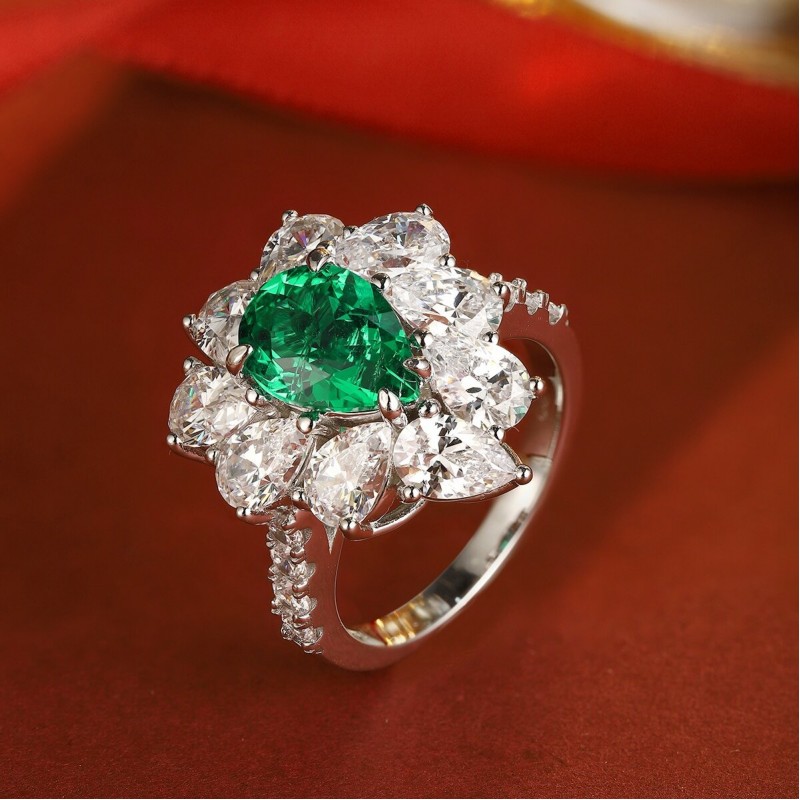 Ruif Jewelry Classic Design S925 Silver 1.86ct Lab Grown Emerald Ring Wedding Bands