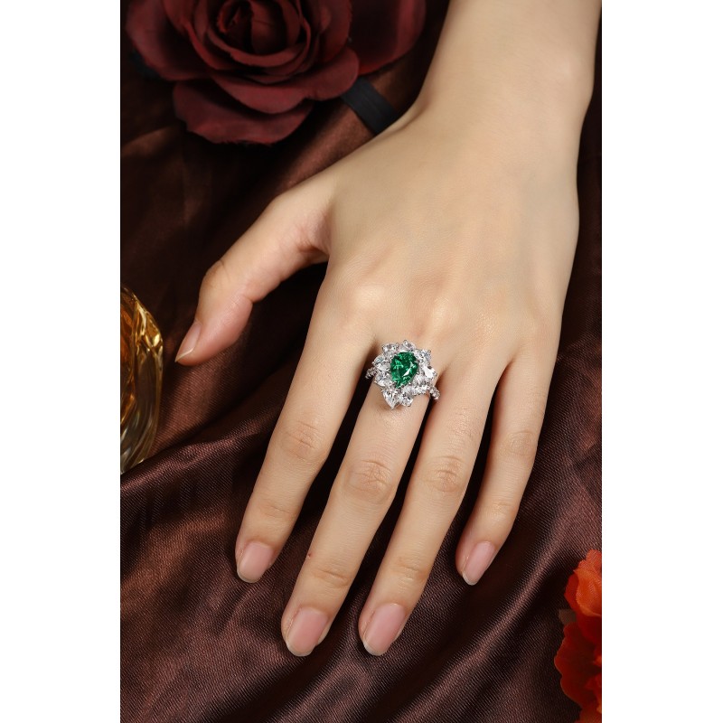 Ruif Jewelry Classic Design S925 Silver 1.86ct Lab Grown Emerald Ring Wedding Bands