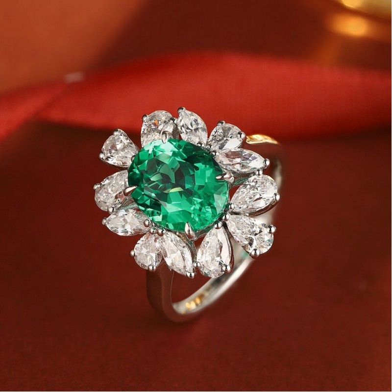 Ruif Jewelry Classic Design S925 Silver 2.6ct Lab Grown Emerald Ring Wedding Bands