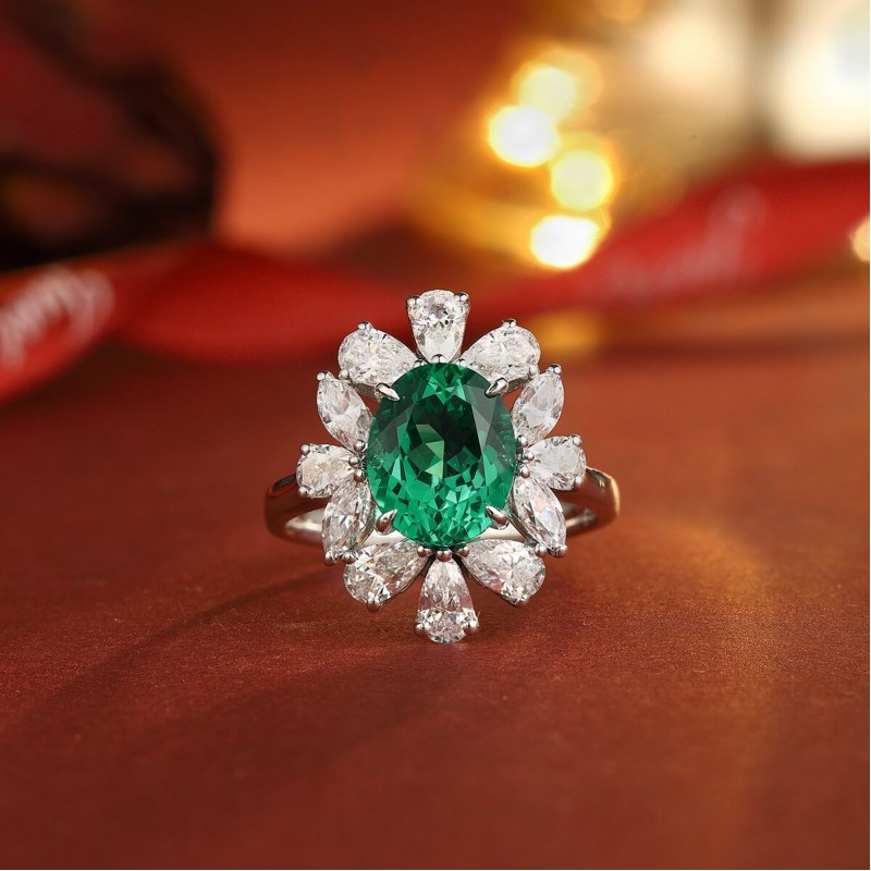 Ruif Jewelry Classic Design S925 Silver 2.6ct Lab Grown Emerald Ring Wedding Bands
