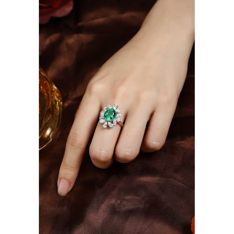 Ruif Jewelry Classic Design S925 Silver 2.6ct Lab Grown Emerald Ring Wedding Bands