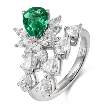 Ruif Jewelry Classic Design S925 Silver 1.0ct Lab Grown Emerald Ring Wedding Bands