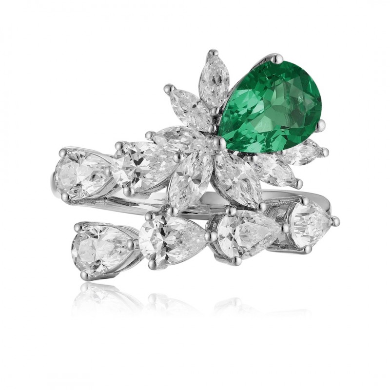 Ruif Jewelry Classic Design S925 Silver 1.0ct Lab Grown Emerald Ring Wedding Bands