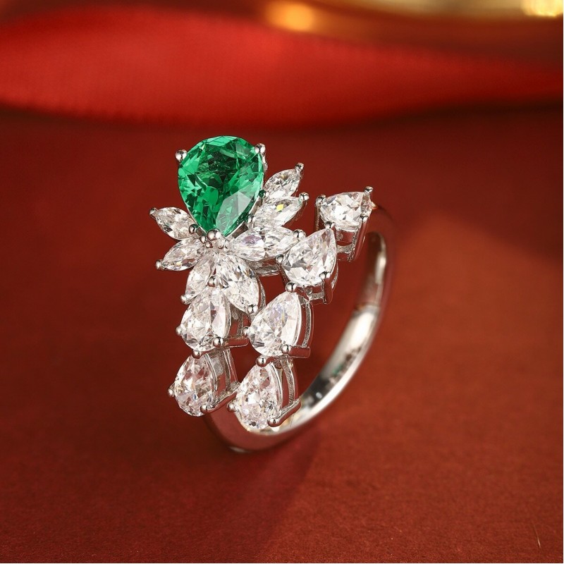 Ruif Jewelry Classic Design S925 Silver 1.0ct Lab Grown Emerald Ring Wedding Bands