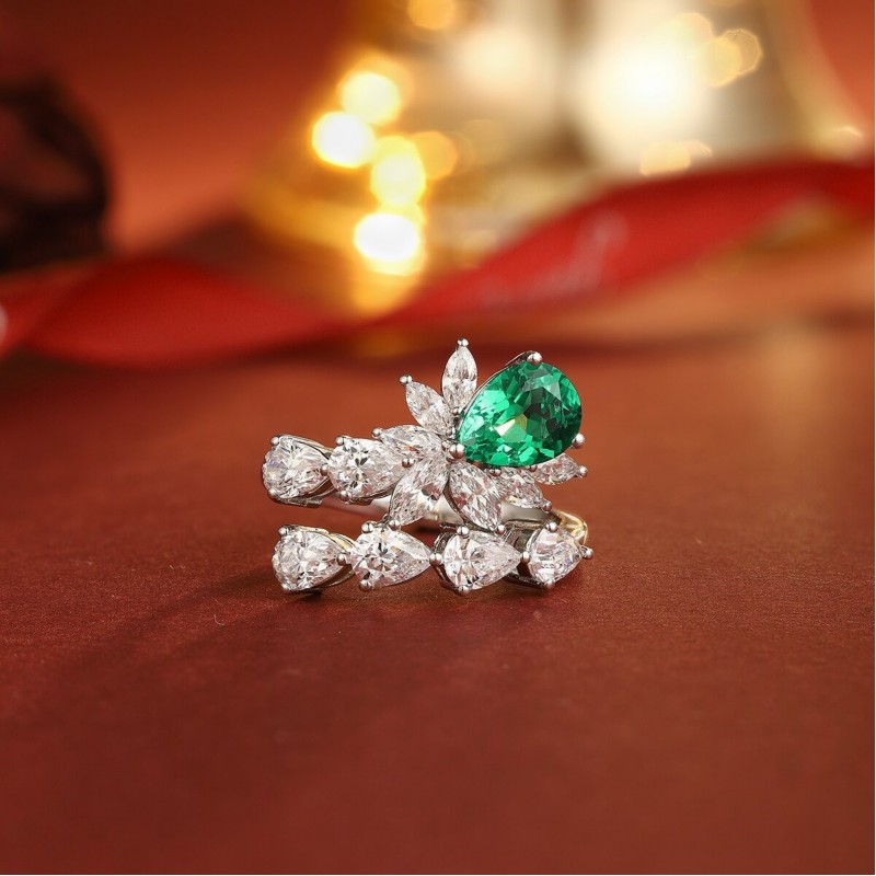 Ruif Jewelry Classic Design S925 Silver 1.0ct Lab Grown Emerald Ring Wedding Bands