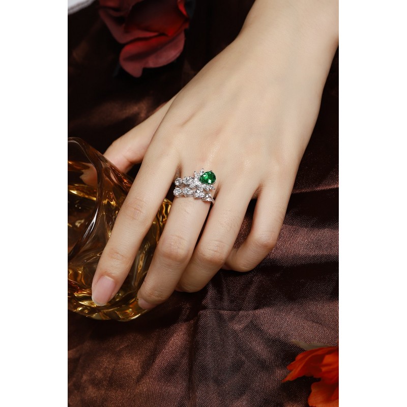 Ruif Jewelry Classic Design S925 Silver 1.0ct Lab Grown Emerald Ring Wedding Bands