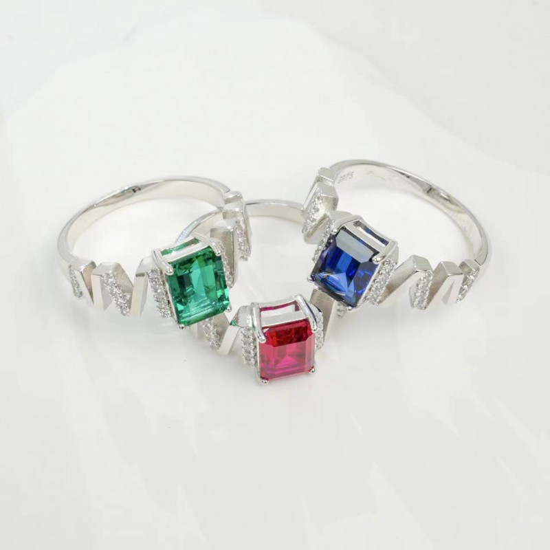 Ruif Jewelry Classic Design S925 Silver 1.2ct Lab Grown Emerald Ring Wedding Bands Ruif Jewelry Classic Design S925 Silver 1.2ct Lab Grown Emerald Ring Wedding Bands