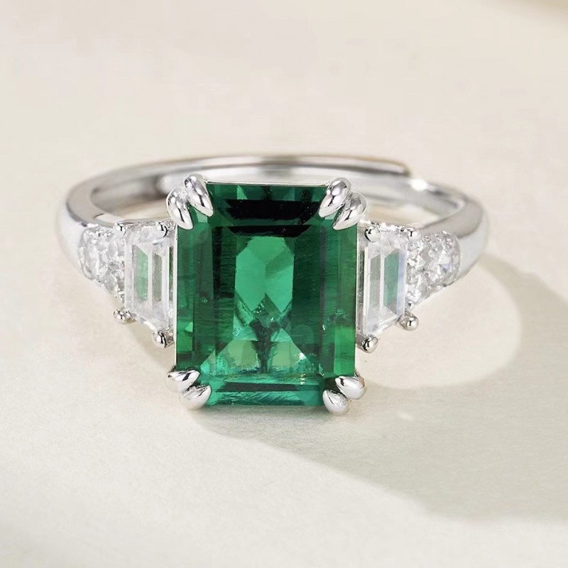 Ruif Jewelry Classic Design S925 Silver 2.8ct Lab Grown Emerald Ring Wedding Bands for party Ruif Jewelry Classic Design S925 Silver 2.8ct Lab Grown Emerald Ring Wedding Bands for party