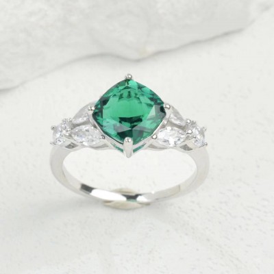 Ruif Jewelry Classic Design S925 Silver 8x8mm Lab Grown Emerald Ring Wedding Bands Ruif Jewelry Classic Design S925 Silver 8x8mm Lab Grown Emerald Ring Wedding Bands